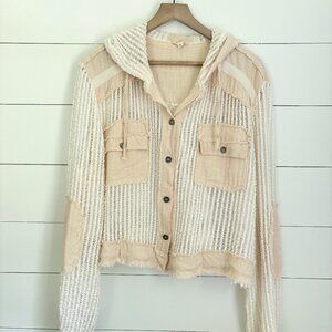 POL oversized cotton mesh sweater/jacket with elbow patches and hood size small